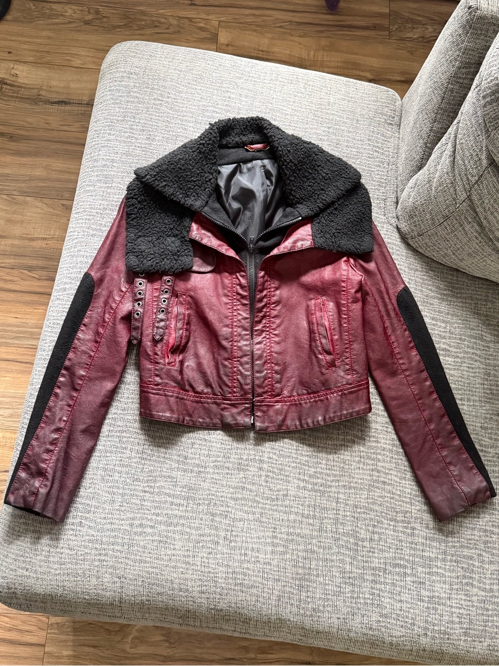 Princess Vera Wang Burgundy and Black Aviator Moto Jacket Size S